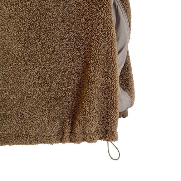 H&M Brown Sherpa Nylon Zipper Pocket Quarter Zip Pull Over Sherpa Jacket - Picture 6 of 7